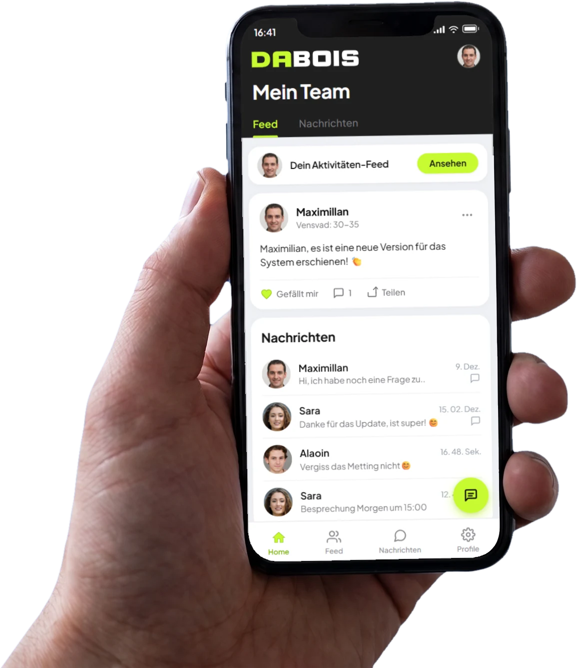 Smartphone mit einer von DaBois entwickelten Team-App