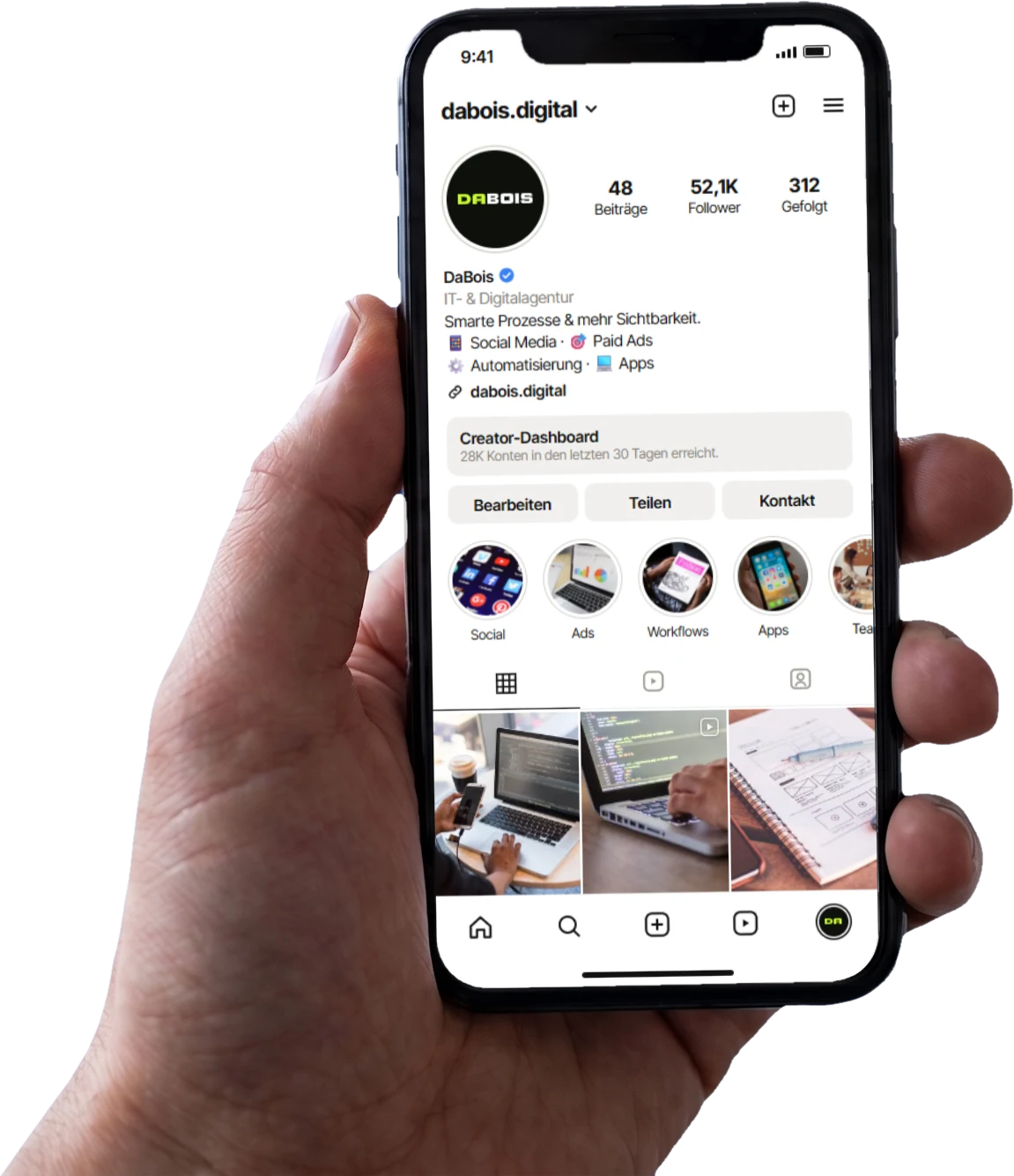 Smartphone mit dem Instagram-Profil von DaBois